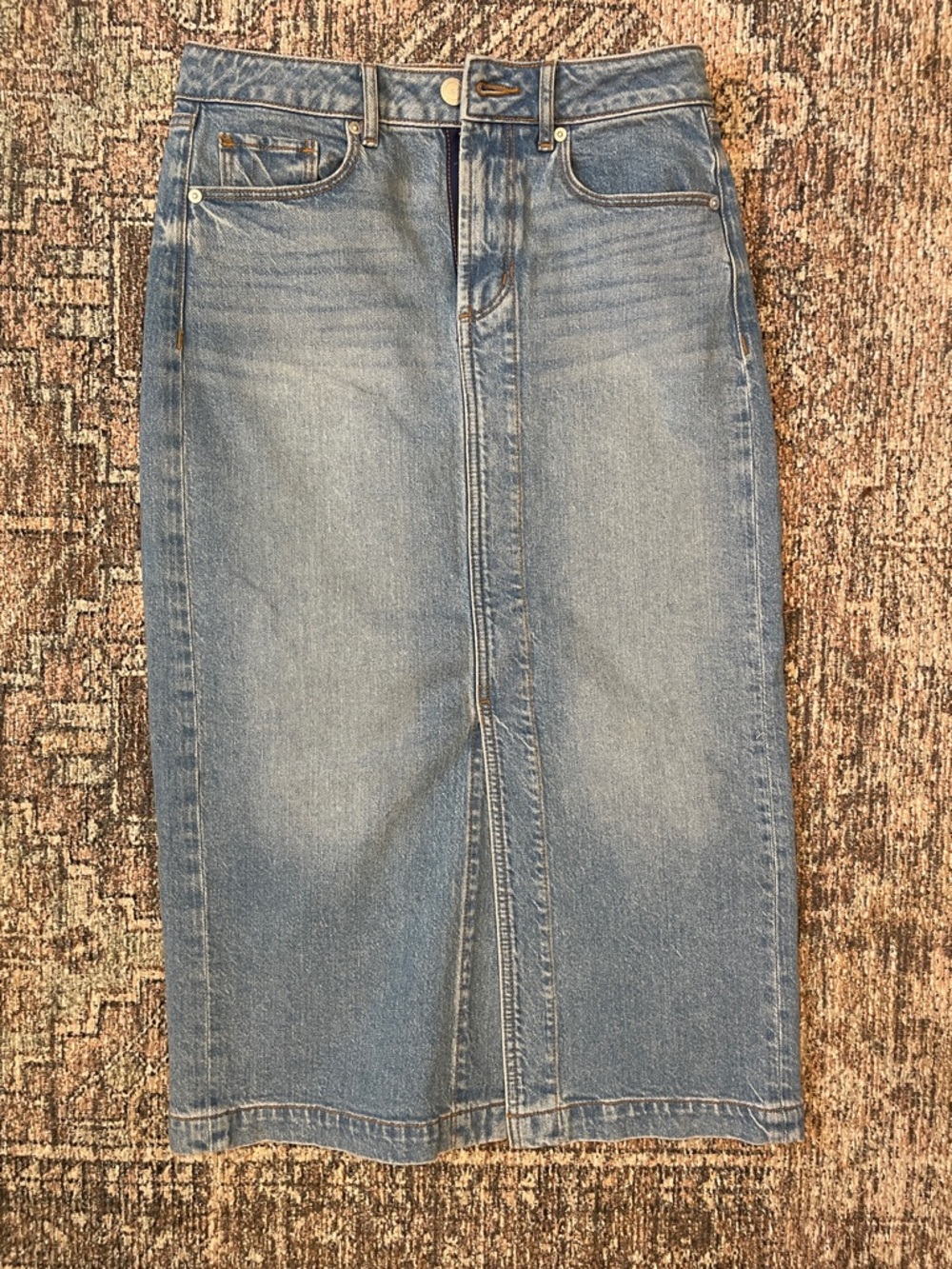 LOFT Denim Midi Skirt Size 2 Blue High Rise Straight Jean Skirt Classic Mini